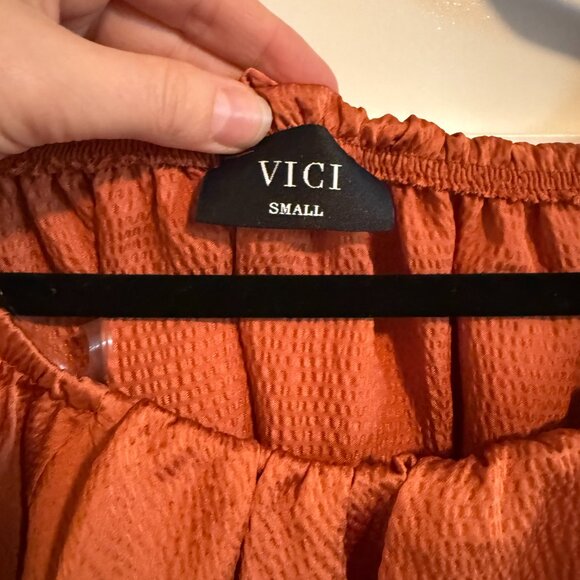 Vici Silky, Balloon Sleeve Off The Shoulder Blouse - Burnt Orange, Size Small - Picture 6 of 6